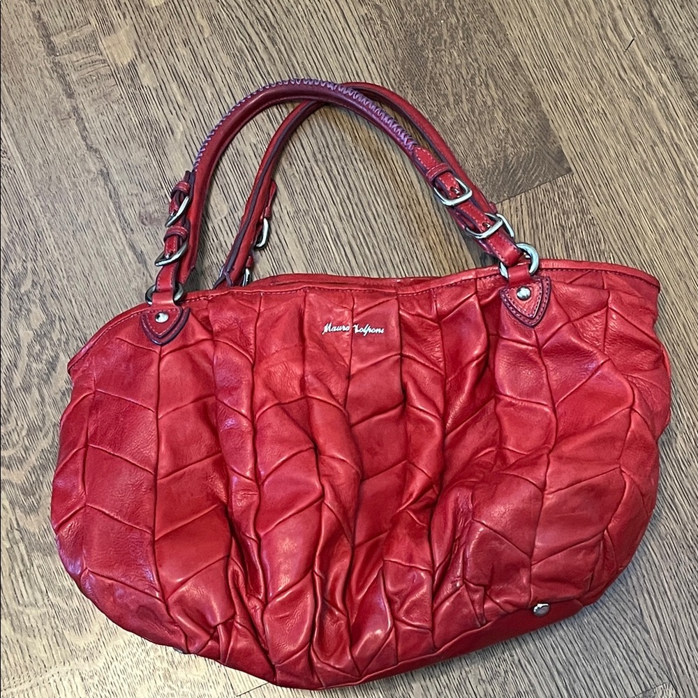 Italian Made Mauro Volponi Red Leather Tote Shoulder Bag - Picture 9 of 16